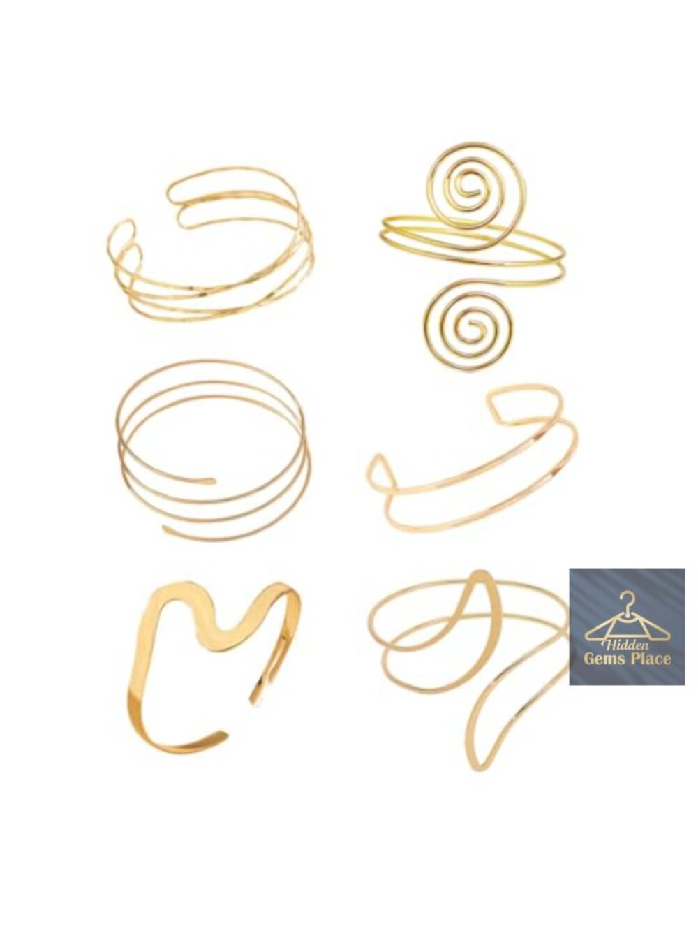 Minimalist Gold Plated Upper Arm Cuff Set 6 Pieces Adjustable Bangle Bracelet
